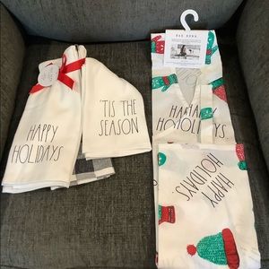 Rae Dunn Set of 3 Kitchen Towels & Embroidered Patch Apron with Pocket